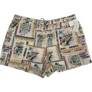 LUCKY BRAND NWT XXL Shorts Postcard Print Linen Blend Summer Travel Vacation